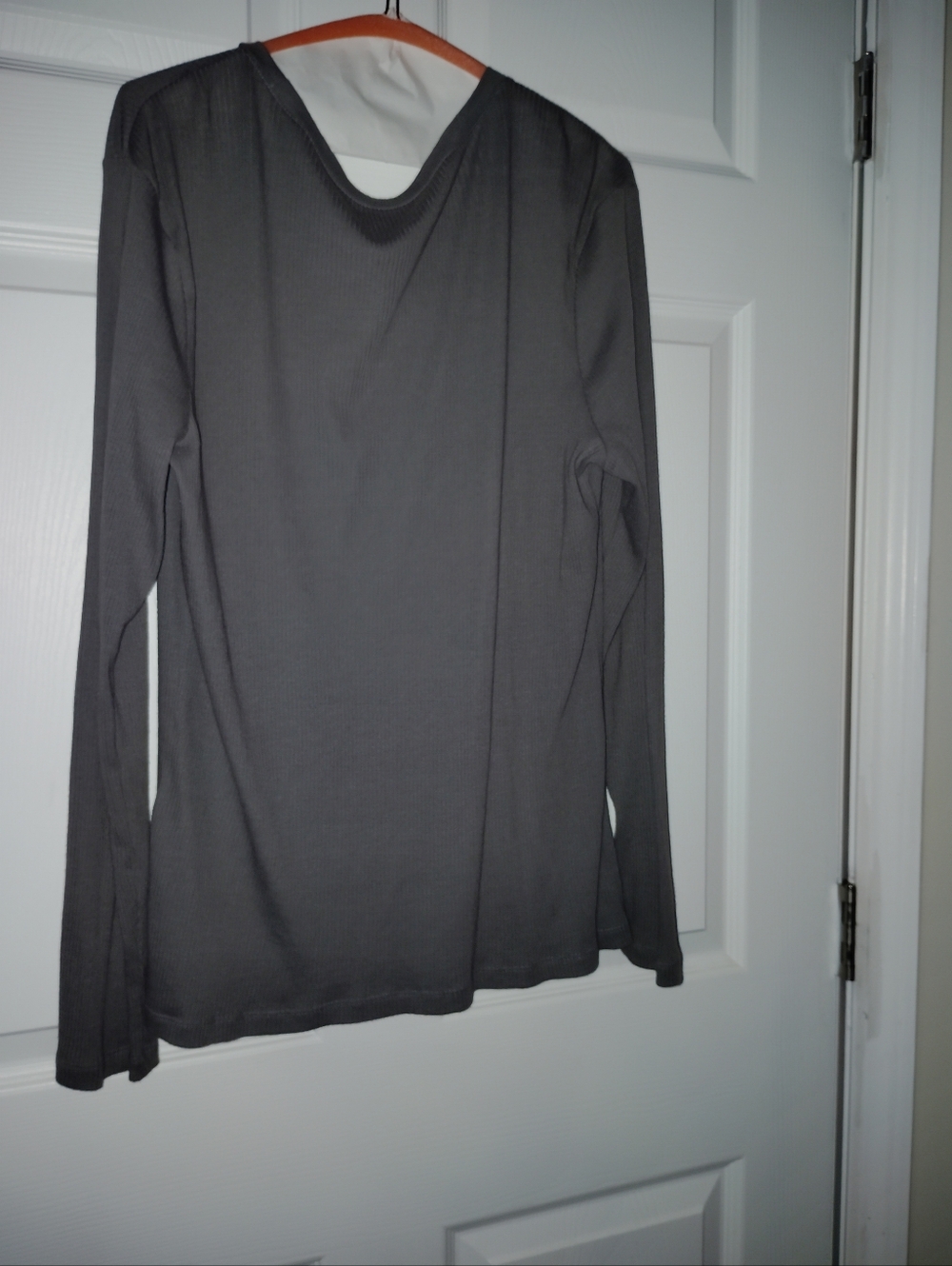 Basic Long Sleeve Ribbed Top - Gray XL - Picture 2 of 3